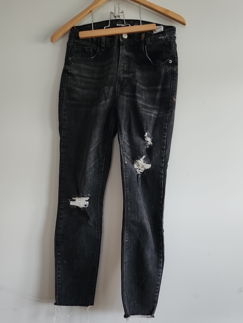 Old Navy Rock-Star Super Skinny High Rise Distressed Grey-Black Jeans